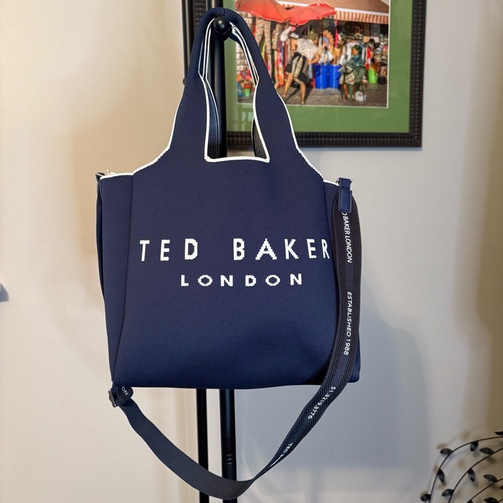 Ted Baker Navy Blue and White Logo Tote